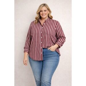 Liz Claiborne Women Red And White Striped Long Sleeve Blouse 5x  24 Plus Capsule